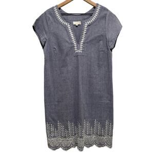 Mudpie Chambray Shift Dress Womens M Embroidered Preppy
